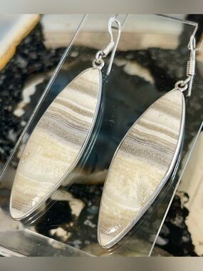 Phantom Zebra Calcite Earrings 2 1/2”